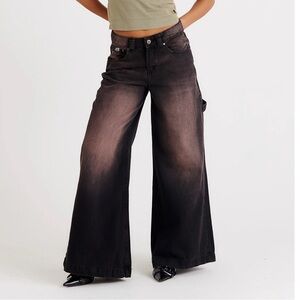 New The Ragged Priest Sweeper Jeans Brown 28 Mid Rise Wide Leg
